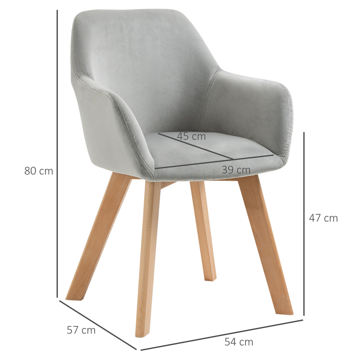 easycomfort easycomfort set 2 sedie per sala da pranzo imbottite in velluto con braccioli e gambe in legno grigio