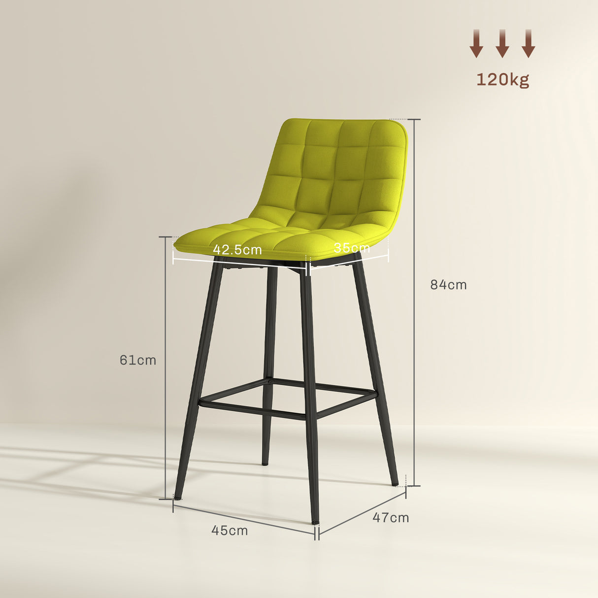 easycomfort easycomfort set 2 sgabelli da cucina stile nordico in tessuto effetto velluto e metallo 45x47x84 cm giallo