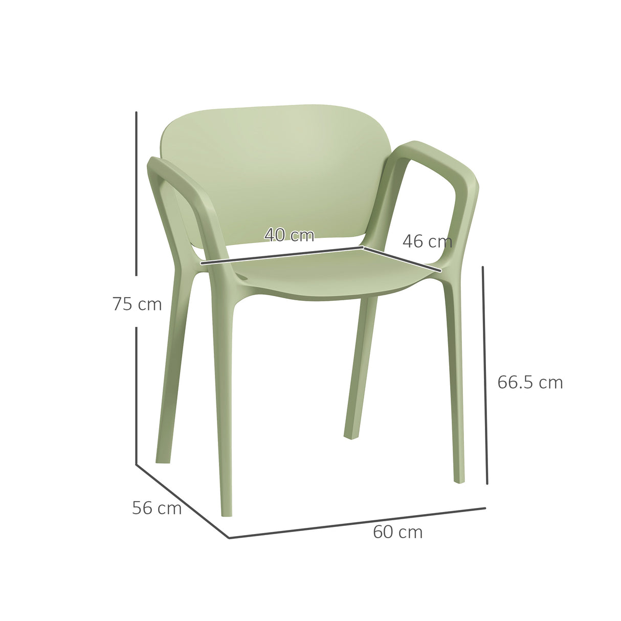 easycomfort easycomfort set 4 sedie da giardino impilabili in pp dal design moderno con braccioli 60x56x75 cm verde