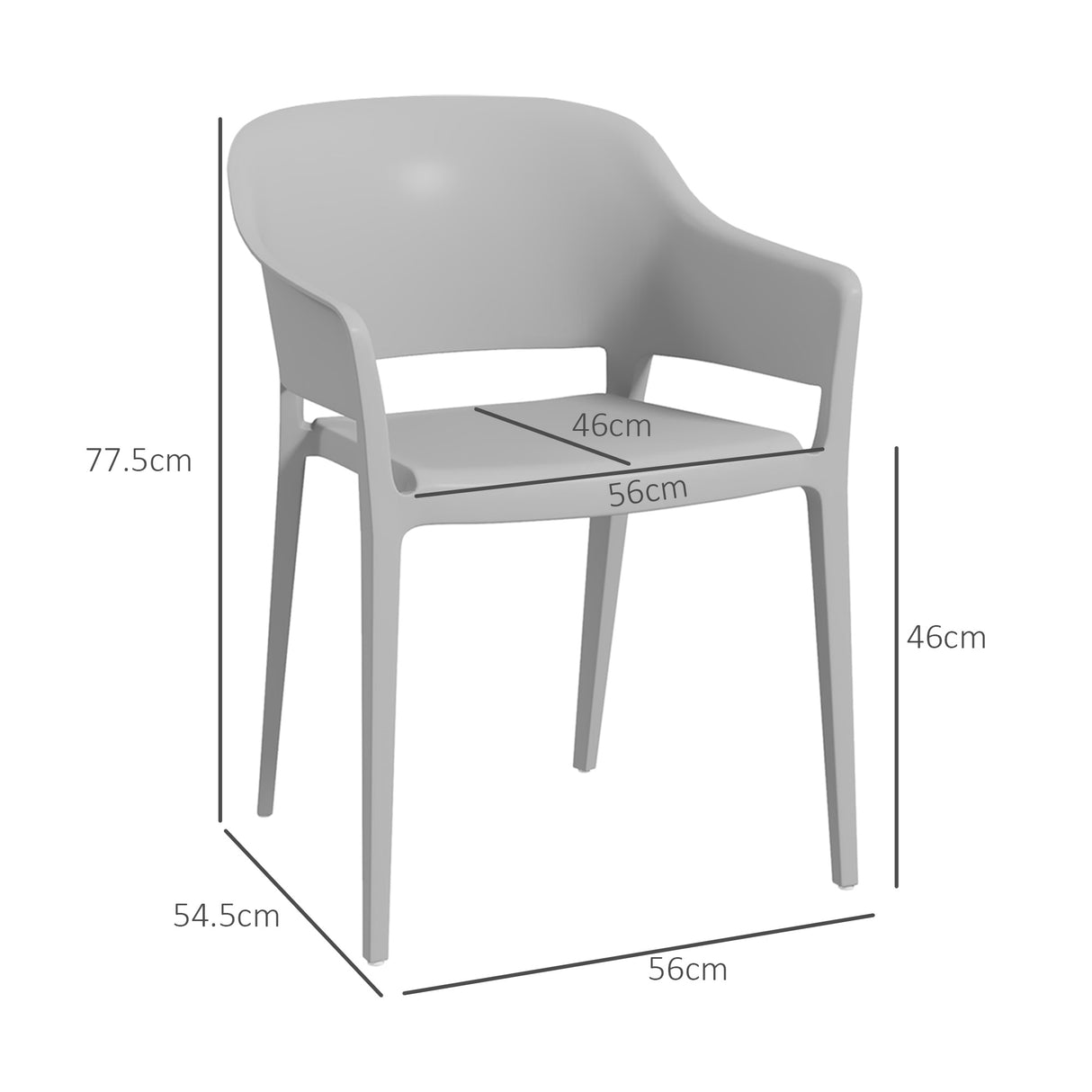 easycomfort easycomfort set 4 sedie da giardino in plastica impilabili con braccioli e schienale alto in pp grigio