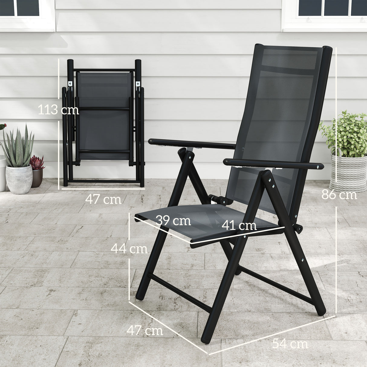 easycomfort easycomfort set 4 sedie da giardino pieghevoli e traspiranti con braccioli in acciaio e poliestere 56x69x106 cm grigio