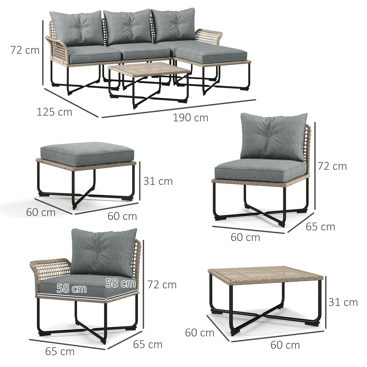 easycomfort easycomfort set da giardino 5 pezzi in rattan con 2 sedie laterali sedia centrale e 2 sgabellitavolini da caffe