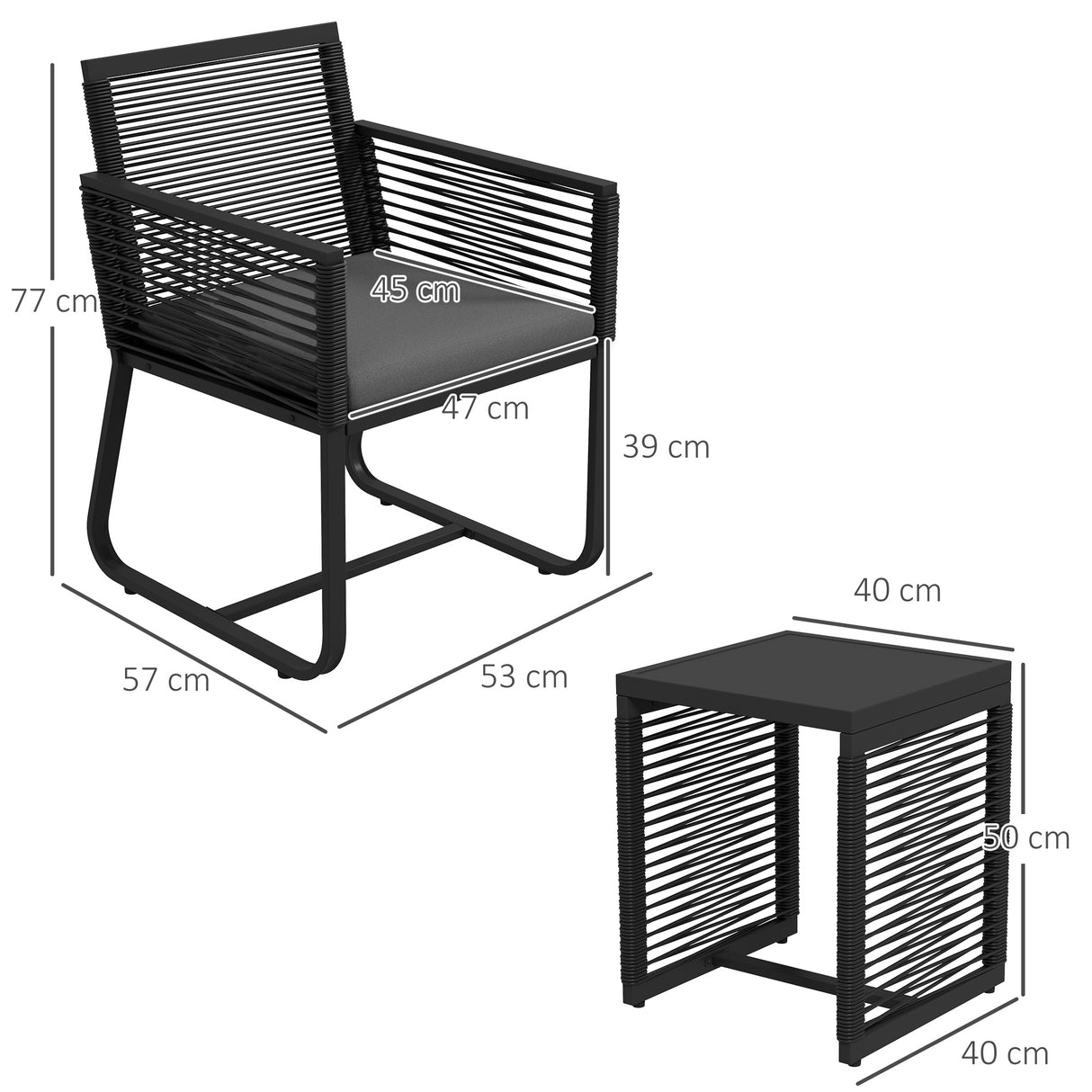 easycomfort easycomfort set da giardino in rattan con 2 poltroncine con cuscini e tavolino da caffe in vetro nero