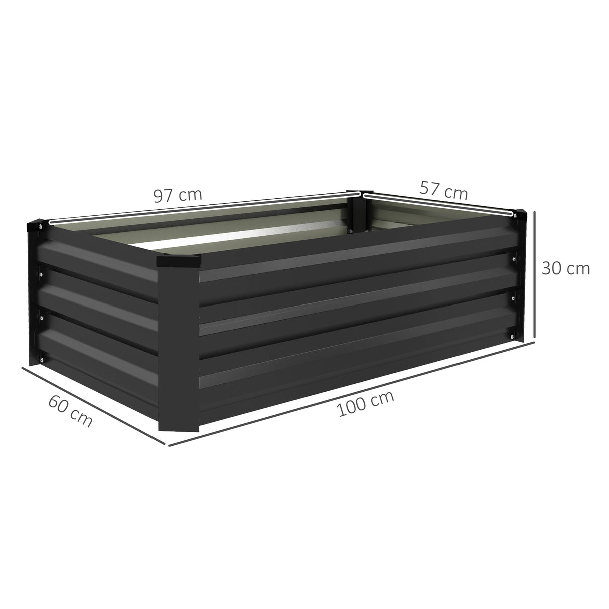 easycomfort easycomfort set di 2 letti per orto rialzato con fondo aperto in acciaio galvanizzato 100x60x30cm grigio