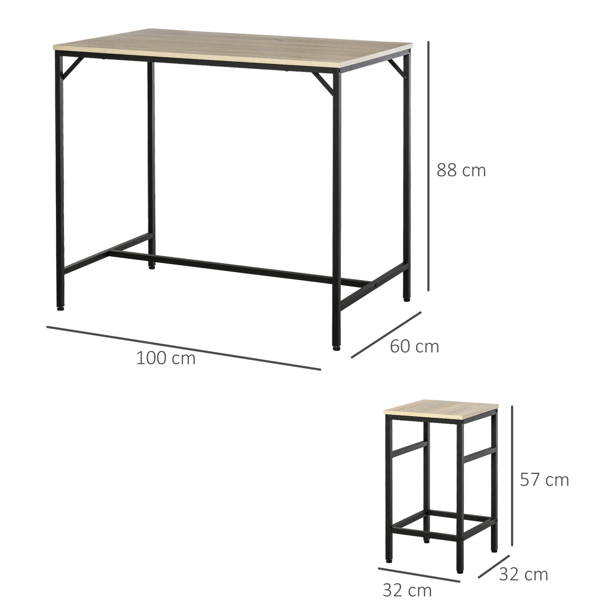 easycomfort easycomfort set tavolo alto con 4 sgabelli stile industriale in metallo e legno rovere chiaro