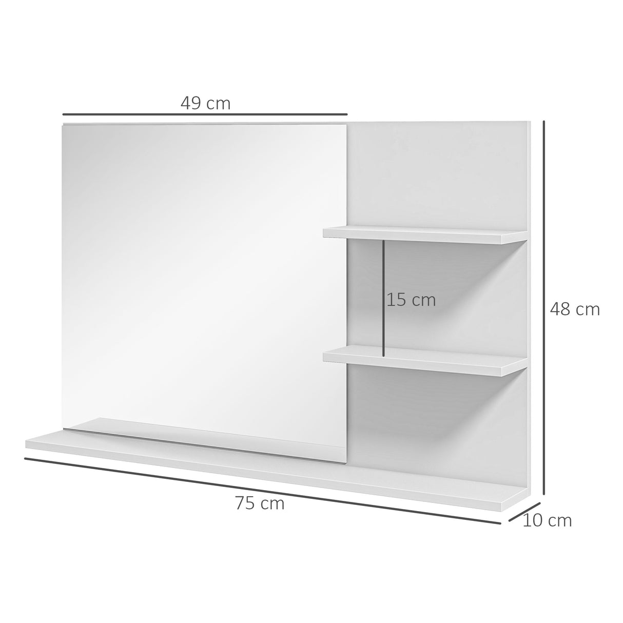 easycomfort easycomfort specchio da bagno a parete con 2 ripiani laterali e ripiano inferiore in mdf e vetro 75x10x48 cm bianco