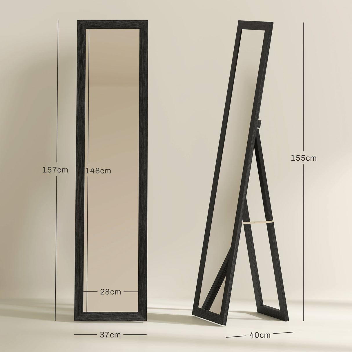 easycomfort easycomfort specchio da parete e da appoggio con cornice in mdf per ingresso soggiorno e camera nero