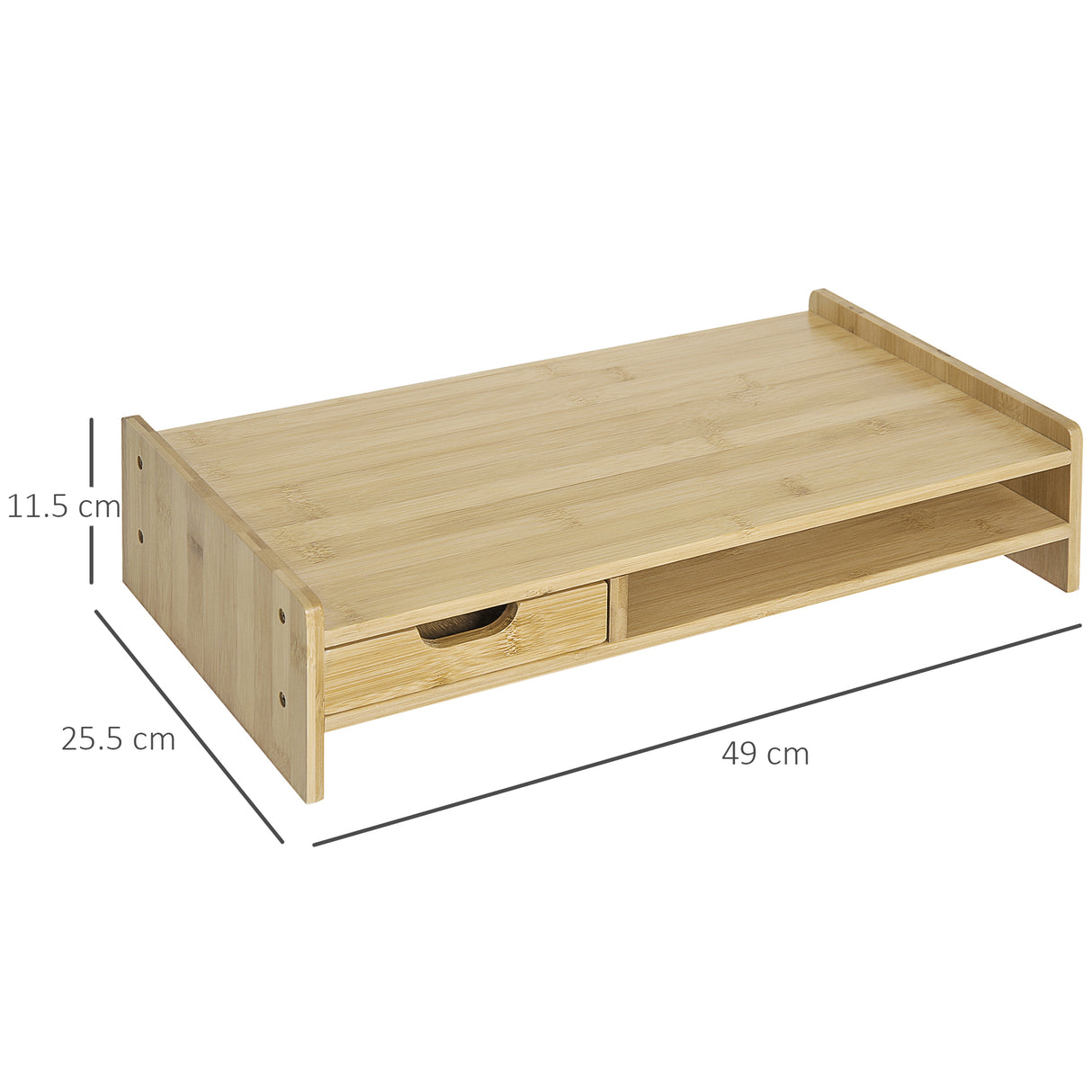 easycomfort easycomfort supporto monitor con spazio per mouse e tastiera e ripiano con cubo portaoggetti in bambu 49x25 5x11 5 cm