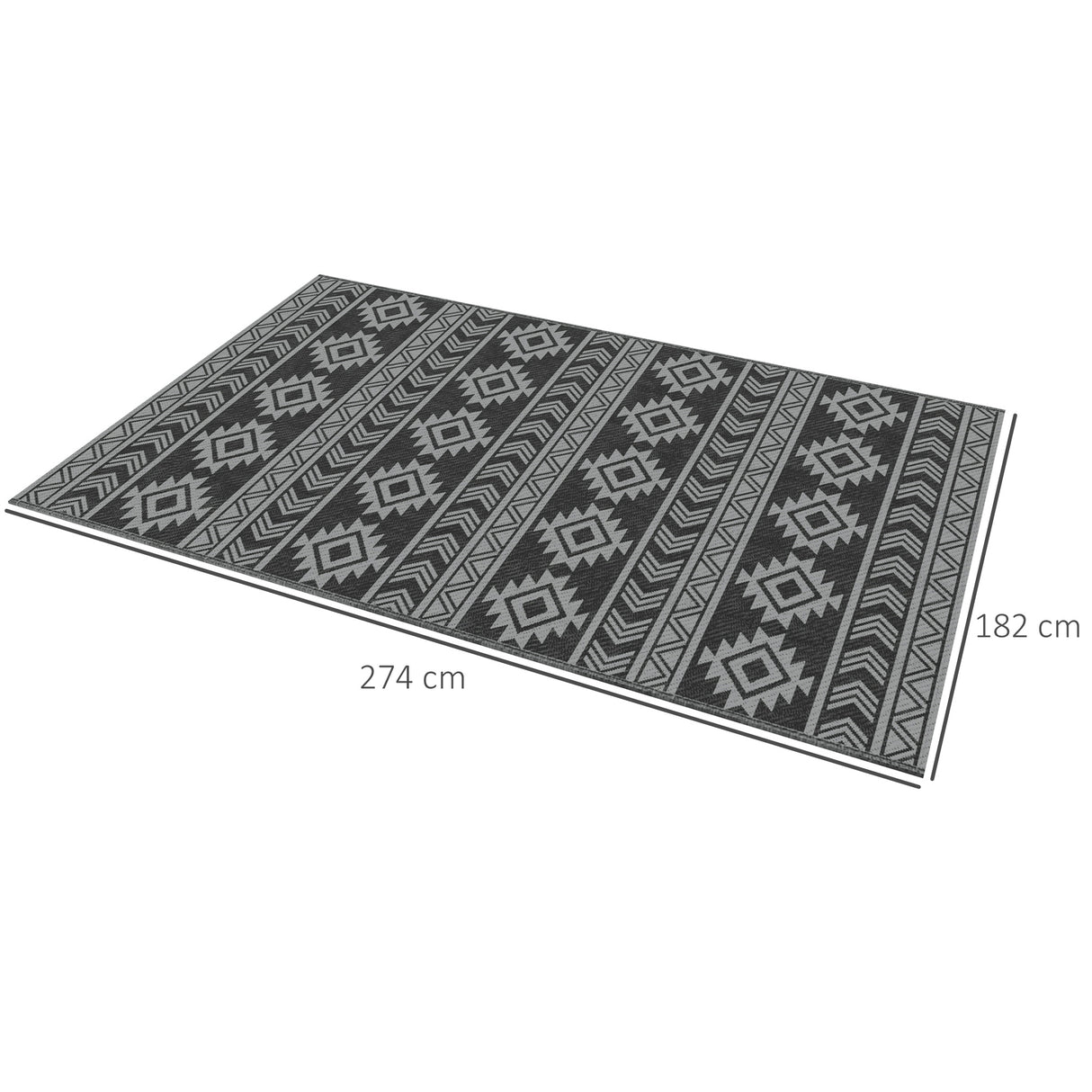 easycomfort easycomfort tappeto moderno per esterni nero e grigio in pp con design reversibile e pieghevole 182x274 cm
