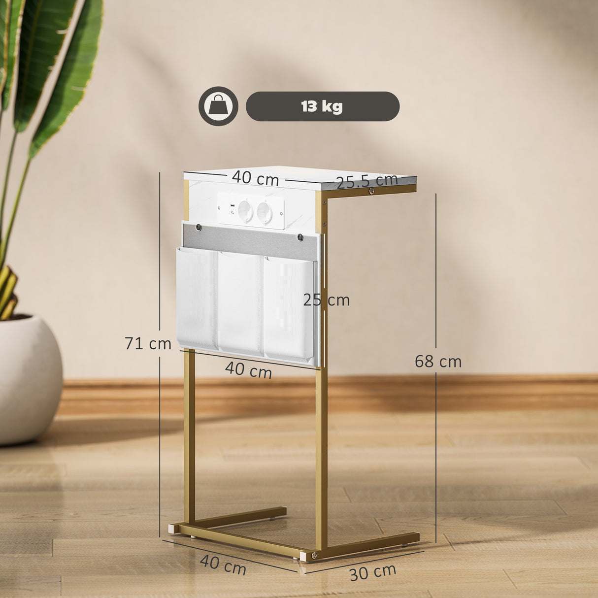 easycomfort easycomfort tavolino da salotto a forma di c effetto marmo con prese di corrente e usb integrate bianco