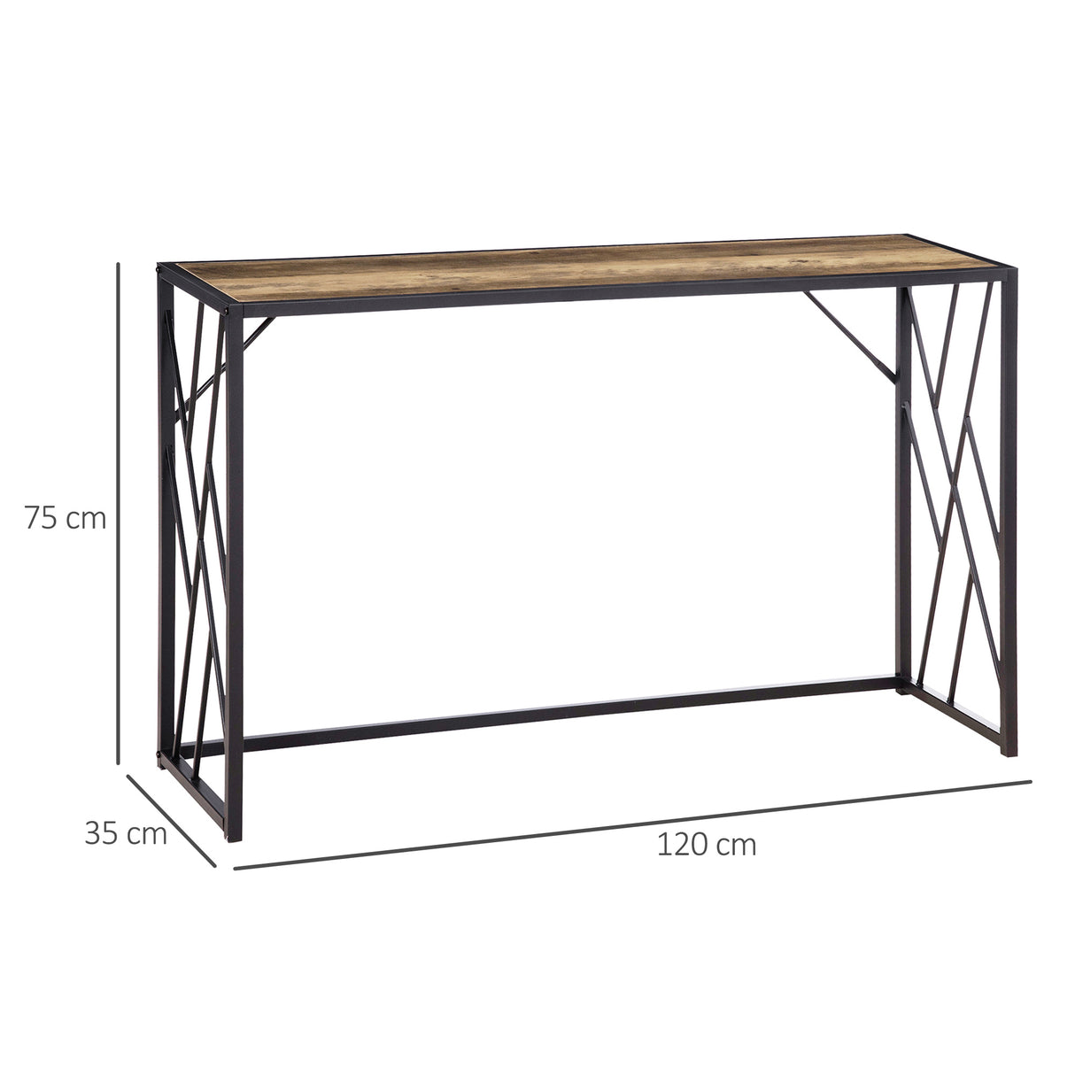easycomfort easycomfort tavolo consolle da ingresso in stile industriale mobile vintage in acciaio e legno 120x35x75cm marrone
