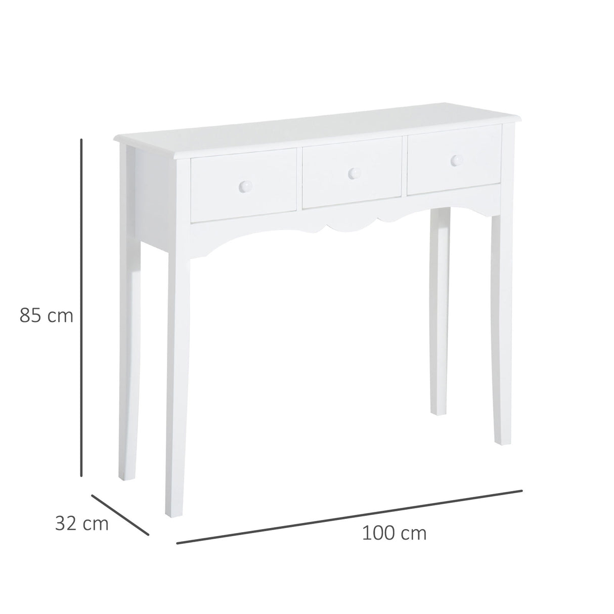 easycomfort easycomfort tavolo consolle moderno da ingresso in mdf con 3 cassetti 100x32x85 cm bianco