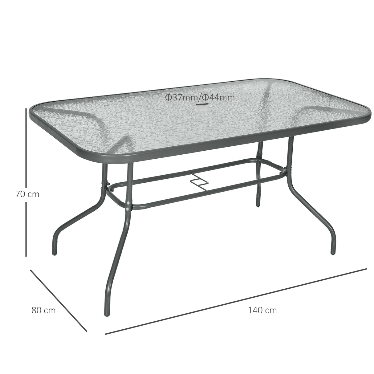 easycomfort easycomfort tavolo da giardino con foro per ombrellone arredamento da esterno in metallo e vetro 140x80x70cm grigio ean 8054144134215