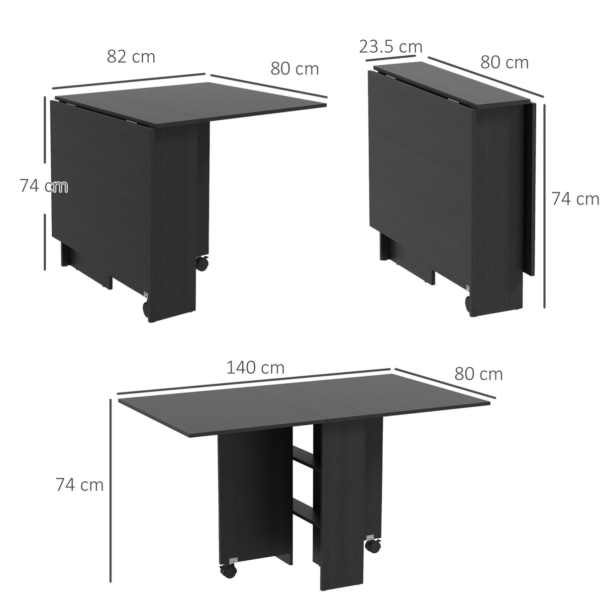 easycomfort easycomfort tavolo pieghevole salvaspazio a 2 ribalte per 6 persone con ripiani e ruote nero