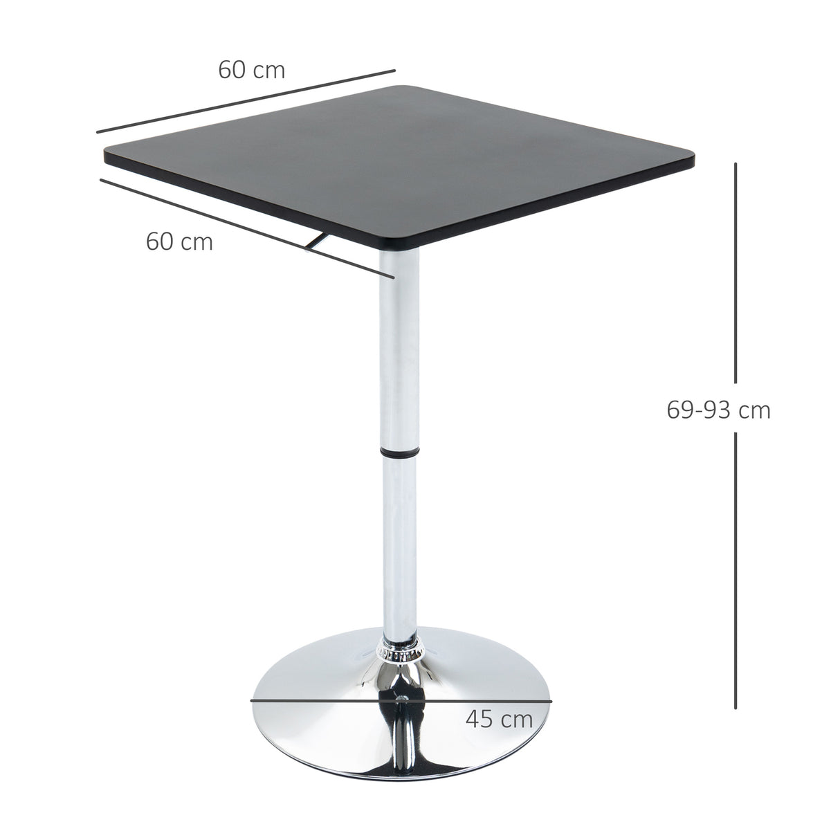 easycomfort easycomfort tavolo quadrato regolabile in altezza metallo e mdf tavolino da bar cucina soggiorno nero 60x60x69 93cm ean 8054144131962