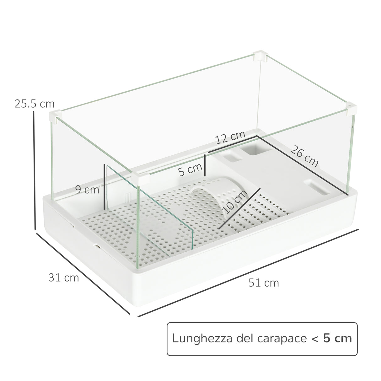 easycomfort easycomfort vasca per tartarughe con filtro a 3 livelli e pannelli in vetro e abs 51x31x25 5 cm bianco