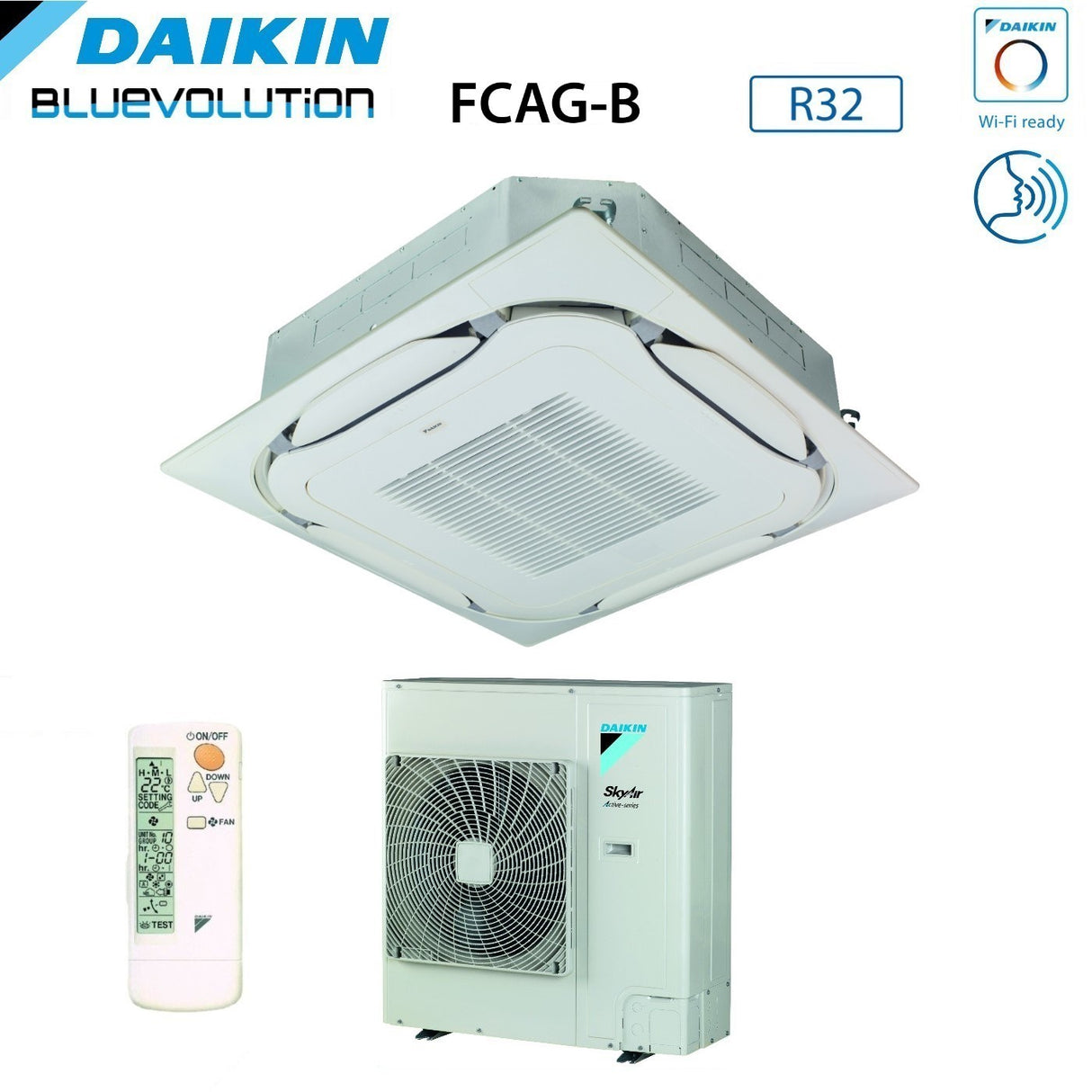 climatizzatore condizionatore daikin bluevolution a cassetta round flow 36000 btu fcag100b r 32 wi fi optional con comando a filo e griglia