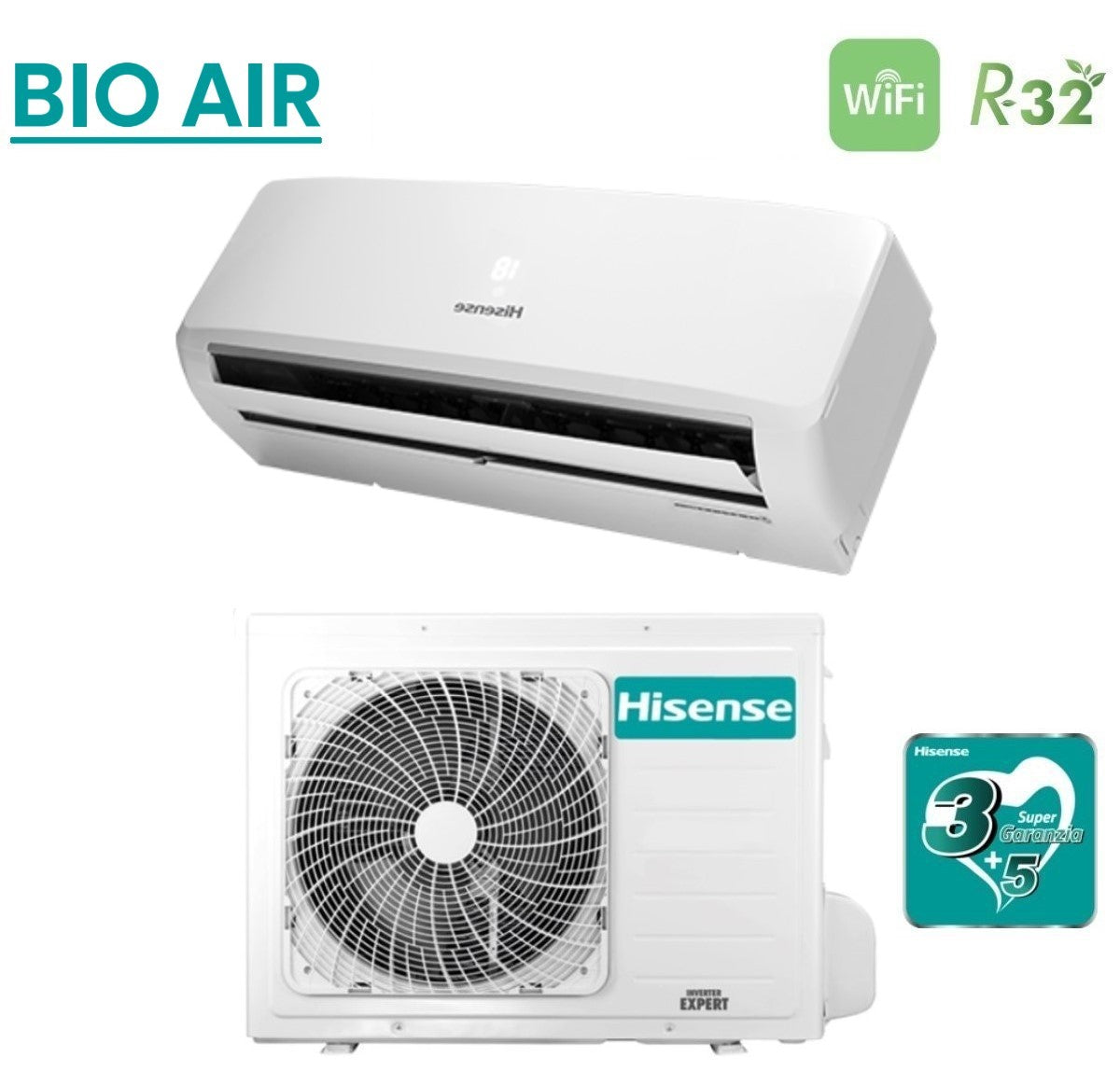 climatizzatore condizionatore hisense inverter serie bio air 12000 btu tdve120ag _ tdve120aw r 32 wi fi integrato classe a__ a_