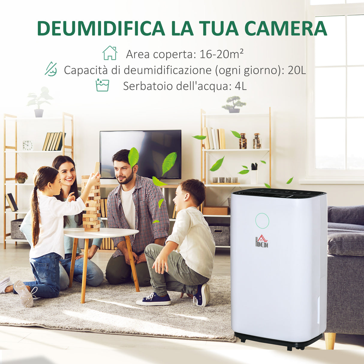 easycomfort deumidificatore da 20l 3 modalita e 2 velocita timer 24h design silenzioso 33.5x23x57cm bianco