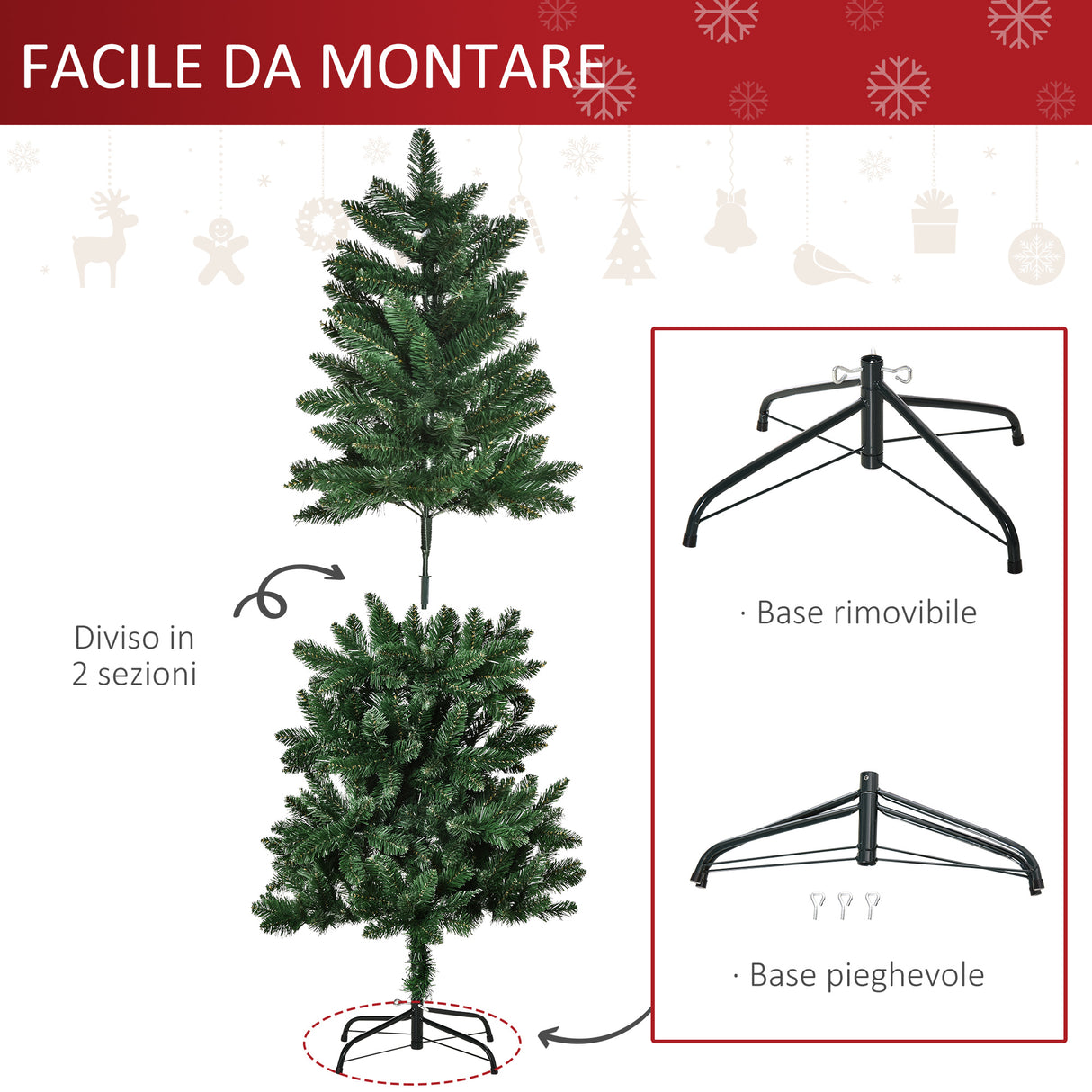easycomfort easycomfort albero di natale 150cm artificiale pieghevole con base rimovibile 454 rami in pvc e acciaio verde