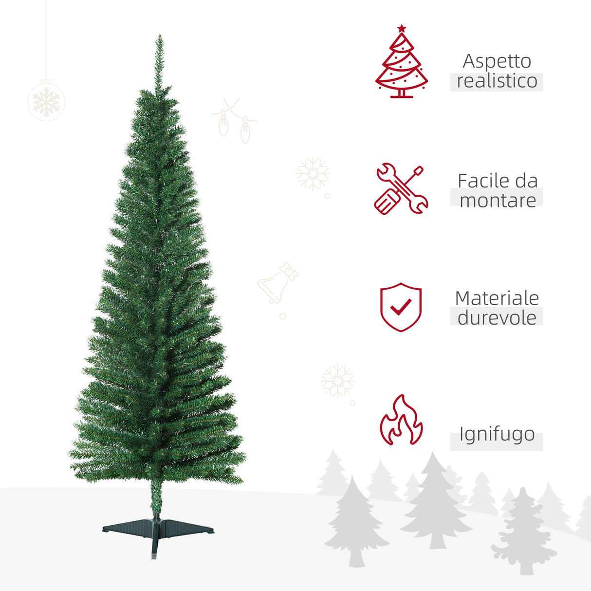 easycomfort easycomfort albero di natale artificiale 150 cm con rami realistici albero di natale alto e stretto con base in plastica verde