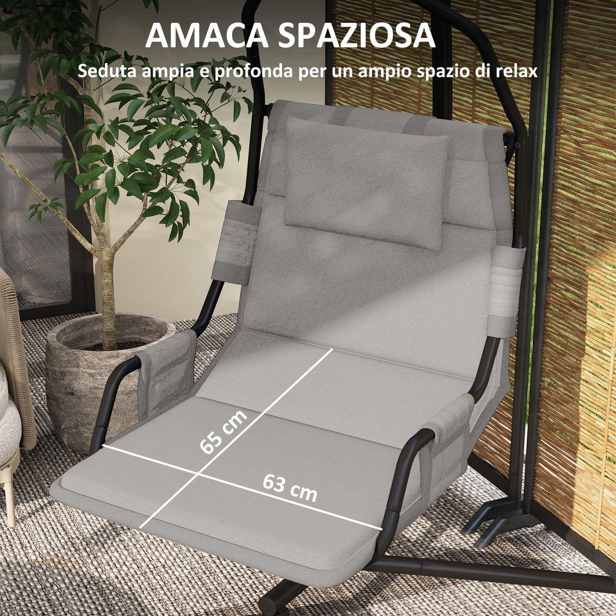easycomfort easycomfort amaca a dondolo imbottita con cuscino gancio e catena in acciaio e poliestere 118x98x192 cm grigio e nero