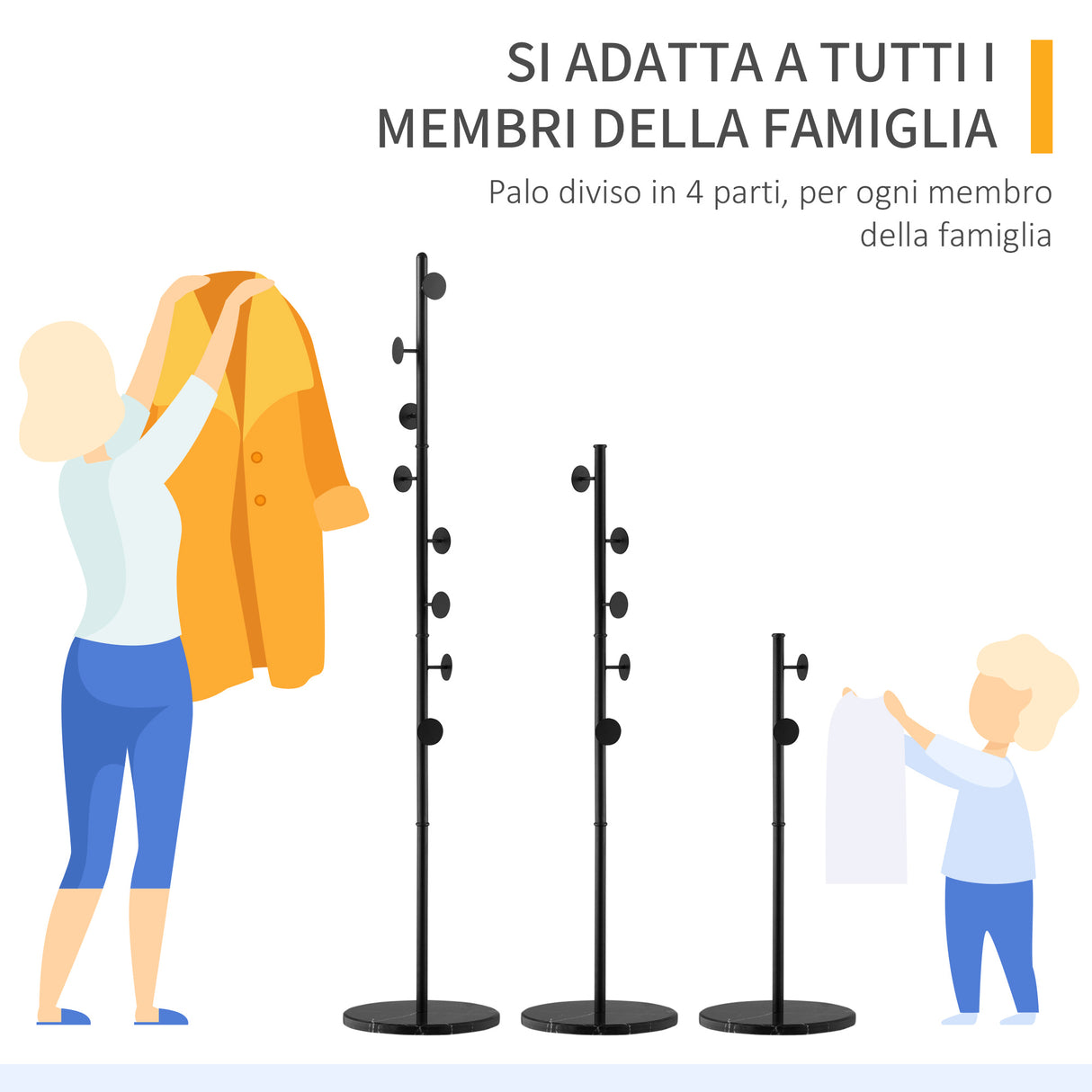 easycomfort easycomfort appendiabiti da terra con 8 ganci struttura in acciaio con base in marmo 35x35x170cm nero