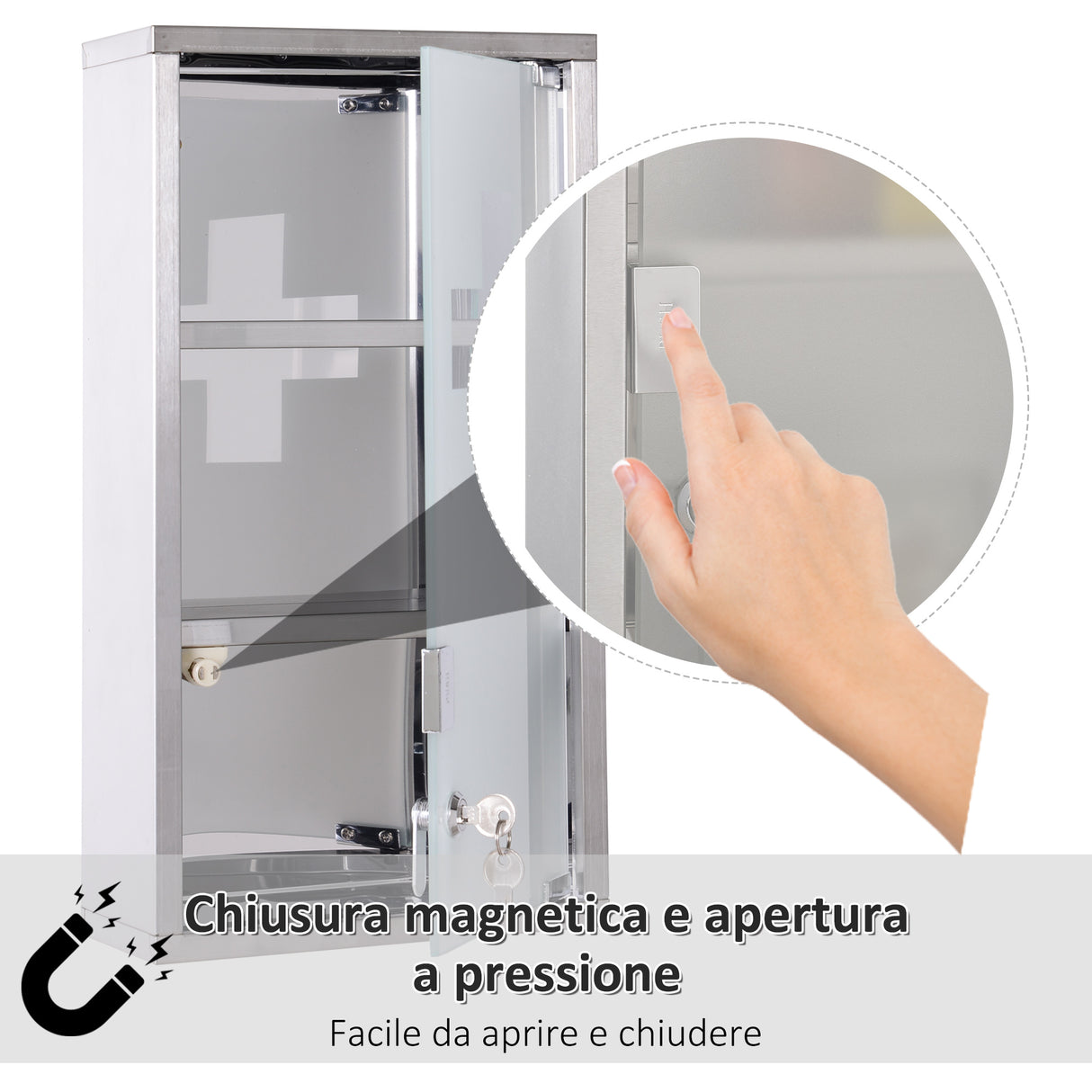 easycomfort easycomfort armadietto porta medicinali pronto soccorso cassetta medicine in acciaio porta in vetro e 2 chiavi 48x25cm ean 8054144134895