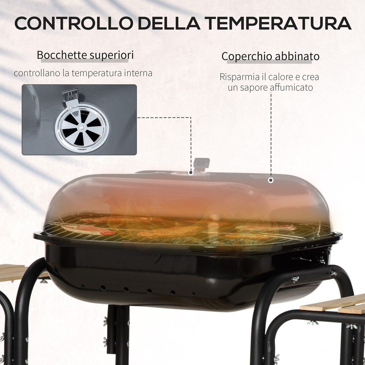 easycomfort easycomfort barbecue a carbone con coperchio ripiani e ruote completo di spatola pinza e coltello nero