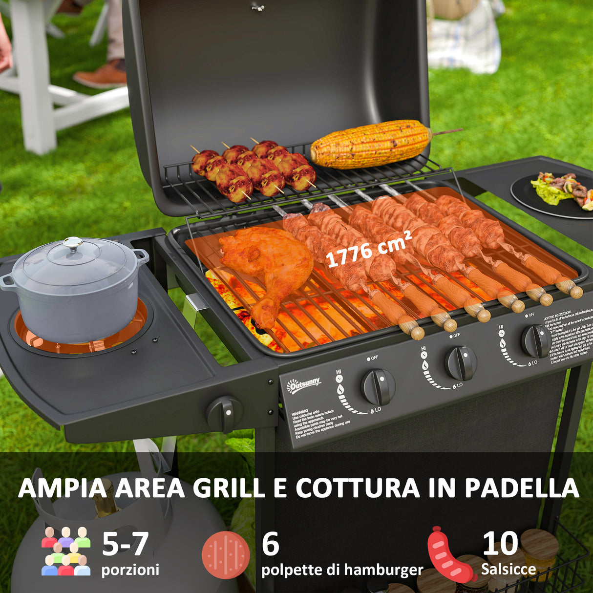 easycomfort easycomfort barbecue a gas con 4 bruciatori indipendenti e coperchio con termometro 108x54x97 cm nero