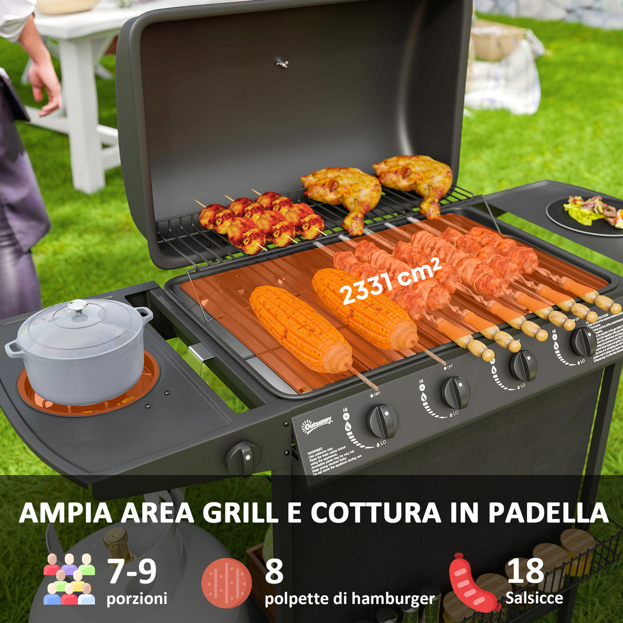 easycomfort easycomfort barbecue a gas con 41 bruciatori indipendenti e coperchio con termometro 121x54x97 cm nero