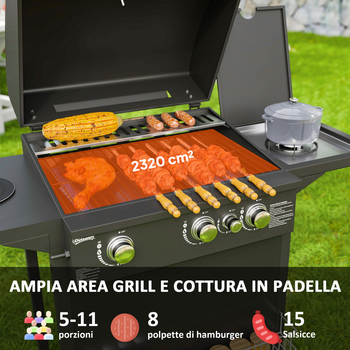 easycomfort easycomfort barbecue a gas con bruciatori indipendenti coperchio con termometro e tavolino laterale nero