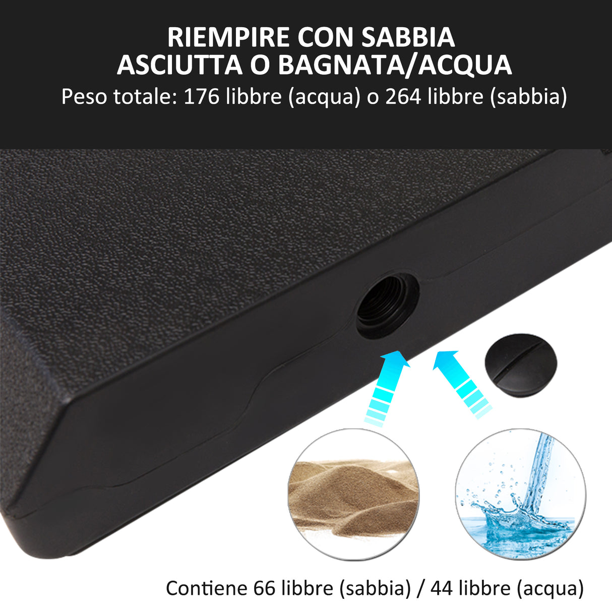 easycomfort easycomfort base per ombrellone a braccio da 4 pezzi riempibile con acqua o sabbia per basi a croce da 100x100cm nero