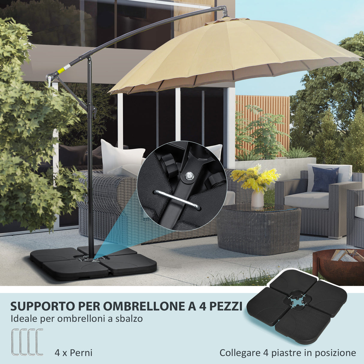 easycomfort easycomfort base per ombrellone set 4 pezzi in hdpe riempibile con acqua o sabbia 104x104x7 5 cm nera