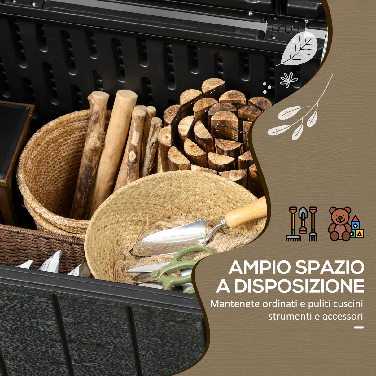 easycomfort easycomfort baule da giardino da 366l effetto legno in plastica 122 4x62x64 5 cm nero