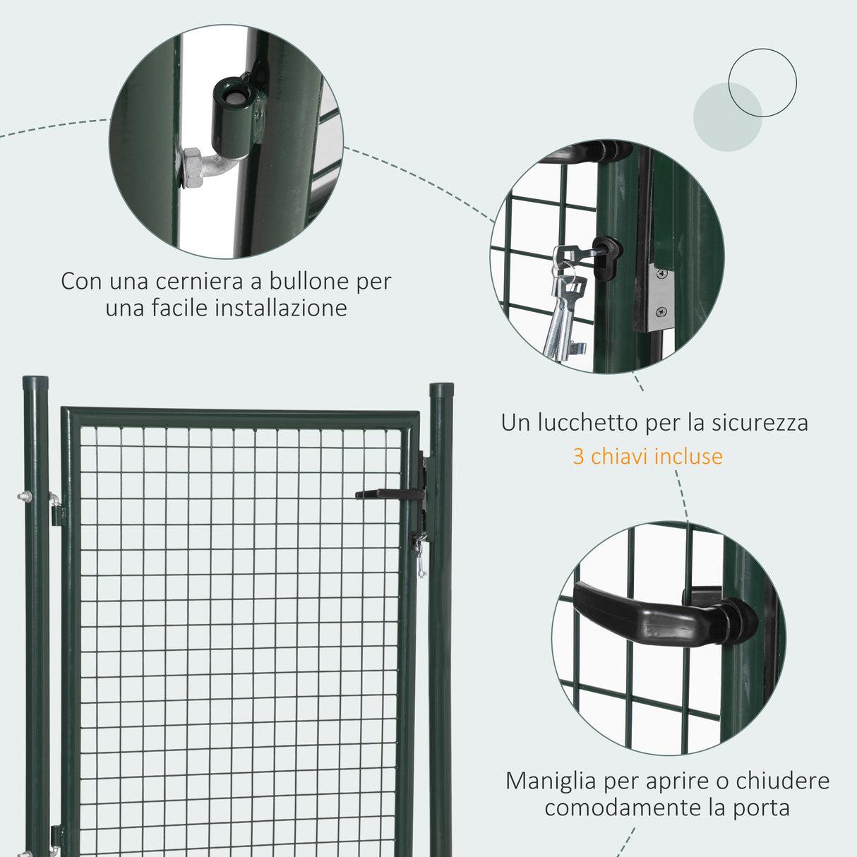 easycomfort easycomfort cancello da giardino in acciaio con serratura e 3 chiavi 97x150cm verde