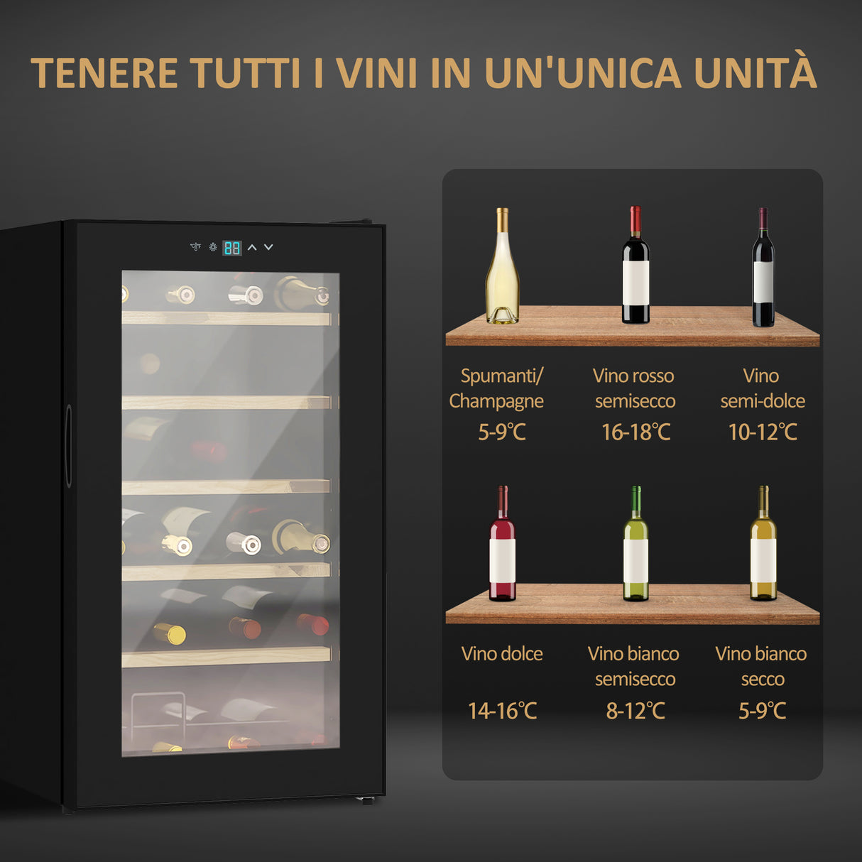 easycomfort easycomfort cantinetta vino frigo per 24 bottiglie capacita 65l controllo temperatura e ripiani estraibili nero