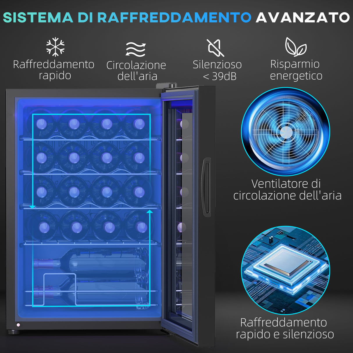 easycomfort easycomfort cantinetta vino refrigerata per 20 bottiglie capacita 53l porta in vetro anti uv e ripiani regolabili nero