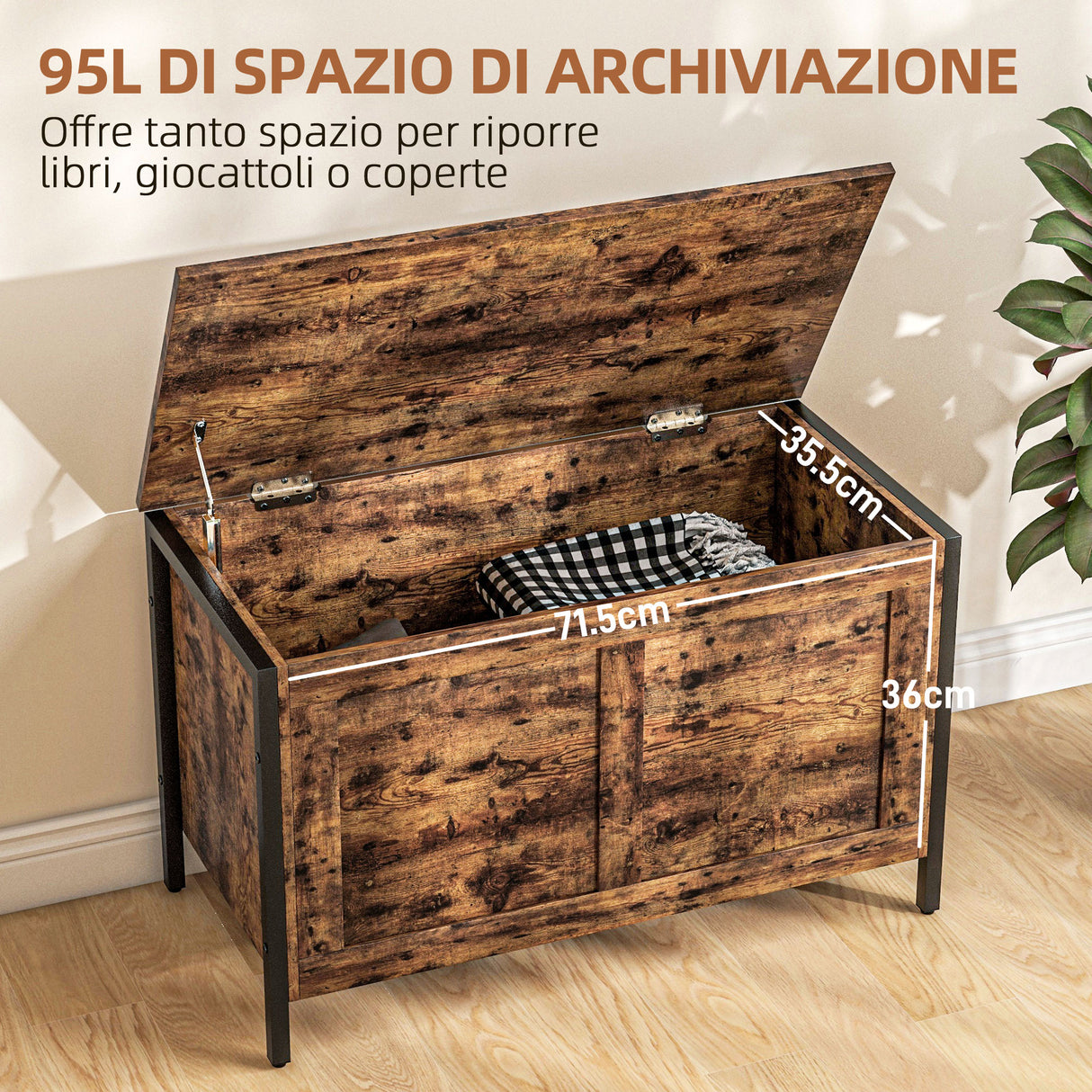 easycomfort easycomfort cassapanca in legno da 95l stile industriale con coperchio e cerniera di sicurezza 80x40x49cm marrone