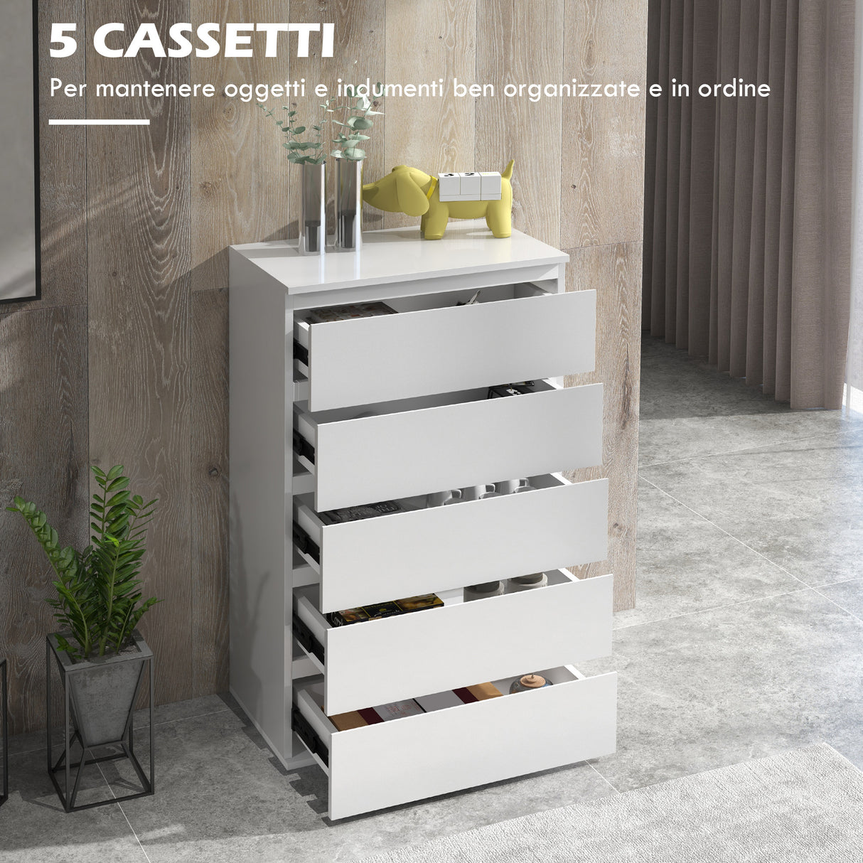 easycomfort easycomfort cassettiera 5 cassetti in legno como per camera da letto moderno e multiuso 55x33x100 cm bianco