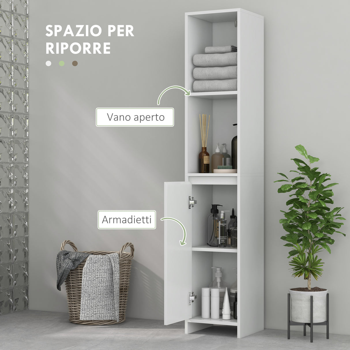 easycomfort easycomfort colonna bagno salvaspazio con armadietto e 2 vani aperti 30x30x160cm bianco