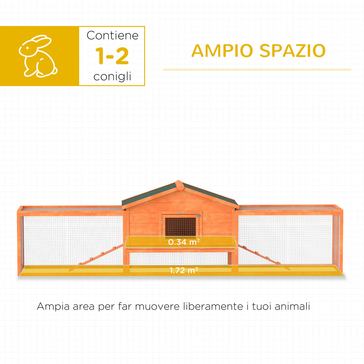 easycomfort easycomfort conigliera da esterno con casetta rampe e 2 recinti in legno 309x69 5x87cm arancione