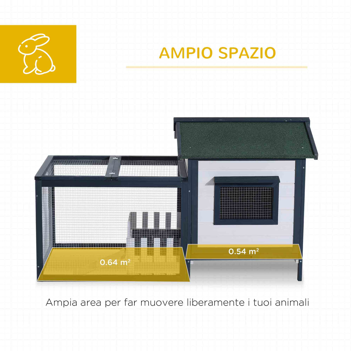 easycomfort easycomfort conigliera da esterno in legno di abete con casetta e area per movimento 151x78x84 5 cm verde e bianco