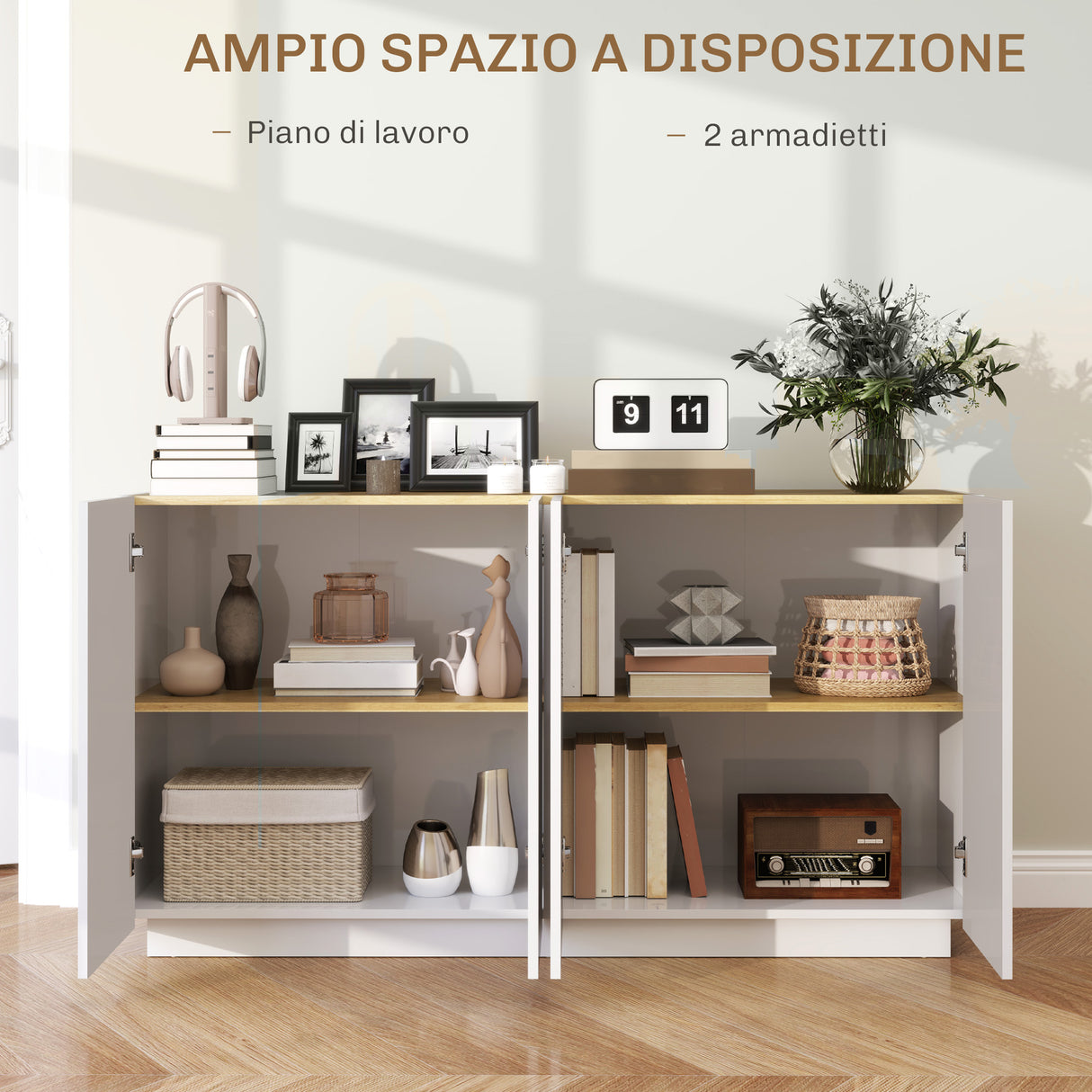 easycomfort easycomfort credenza moderna con armadietti a 2 ante chiusura ammortizzata e ripiani regolabili 140x40x75cm bianco lucido