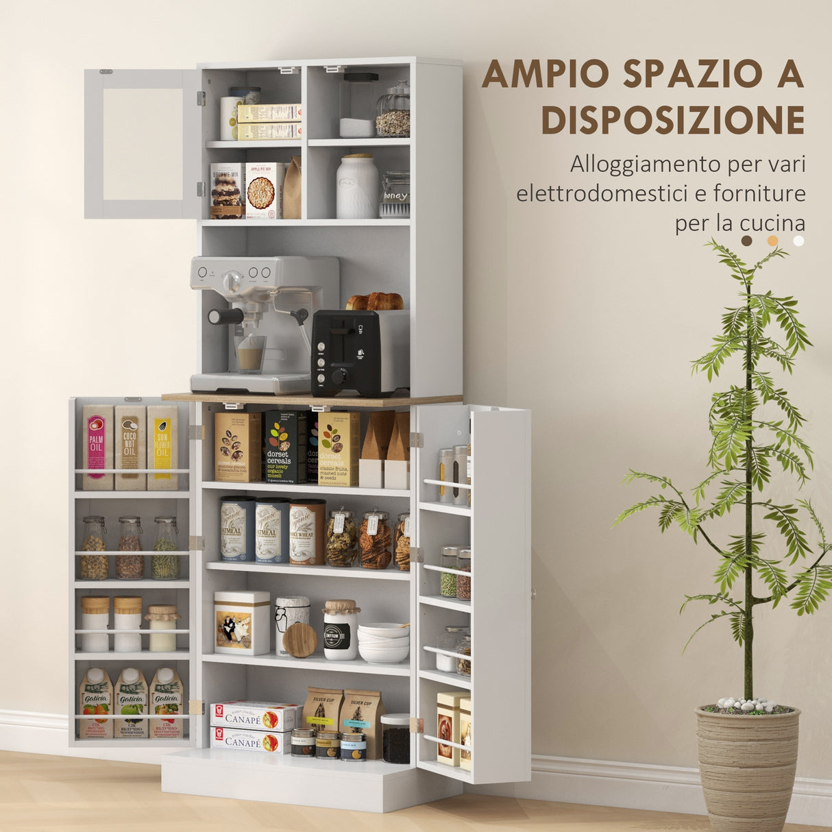 easycomfort easycomfort dispensa da cucina porta microonde con ripiani aperti e armadietto con portaspezie 60x35x169 cm bianco