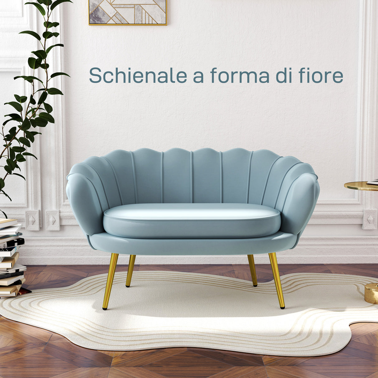 easycomfort easycomfort divanetto 2 posti in stile industrial chic in tessuto effetto velluto e metallo 130x77x77 cm azzurro