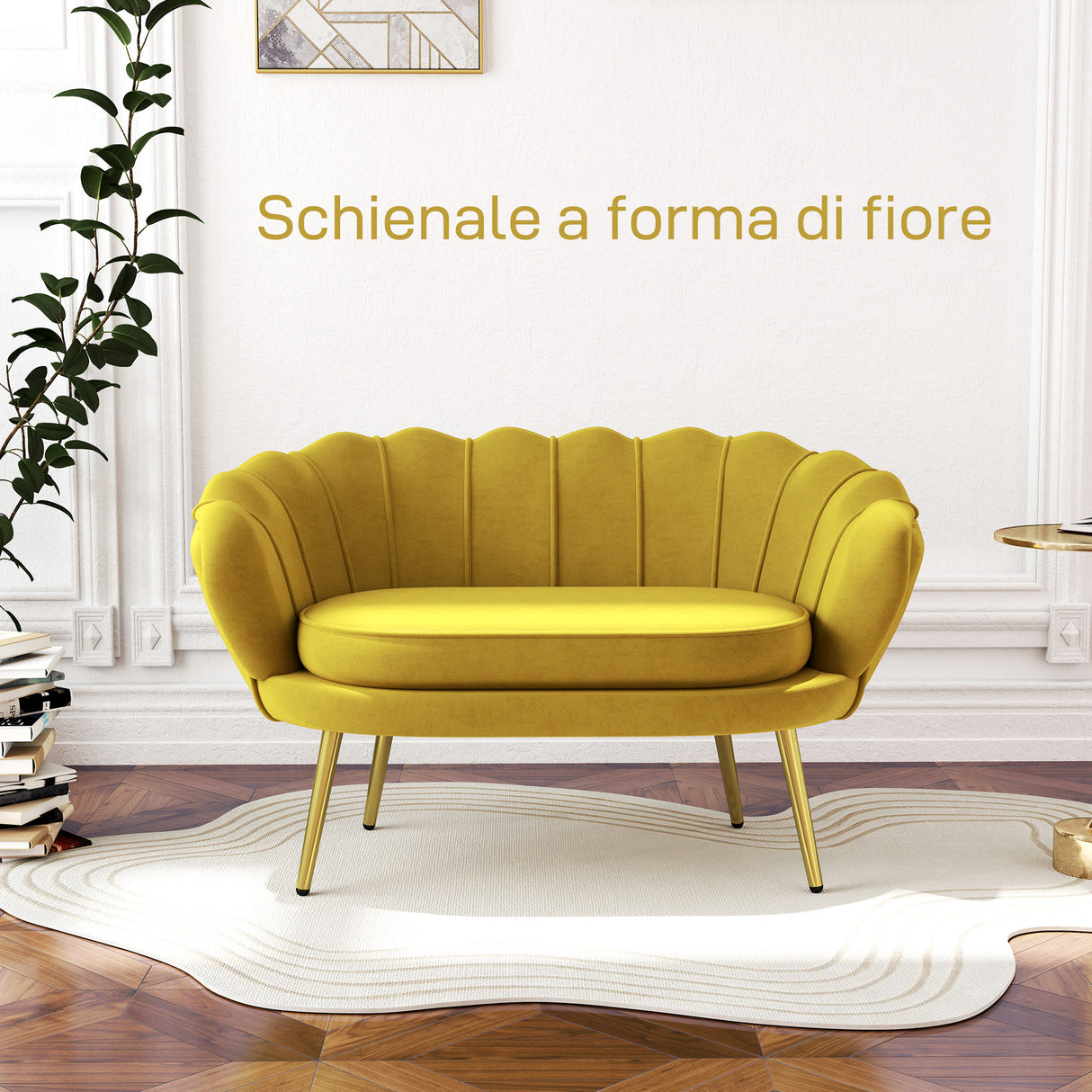 easycomfort easycomfort divanetto 2 posti in stile industrial chic in tessuto effetto velluto e metallo 130x77x77 cm giallo