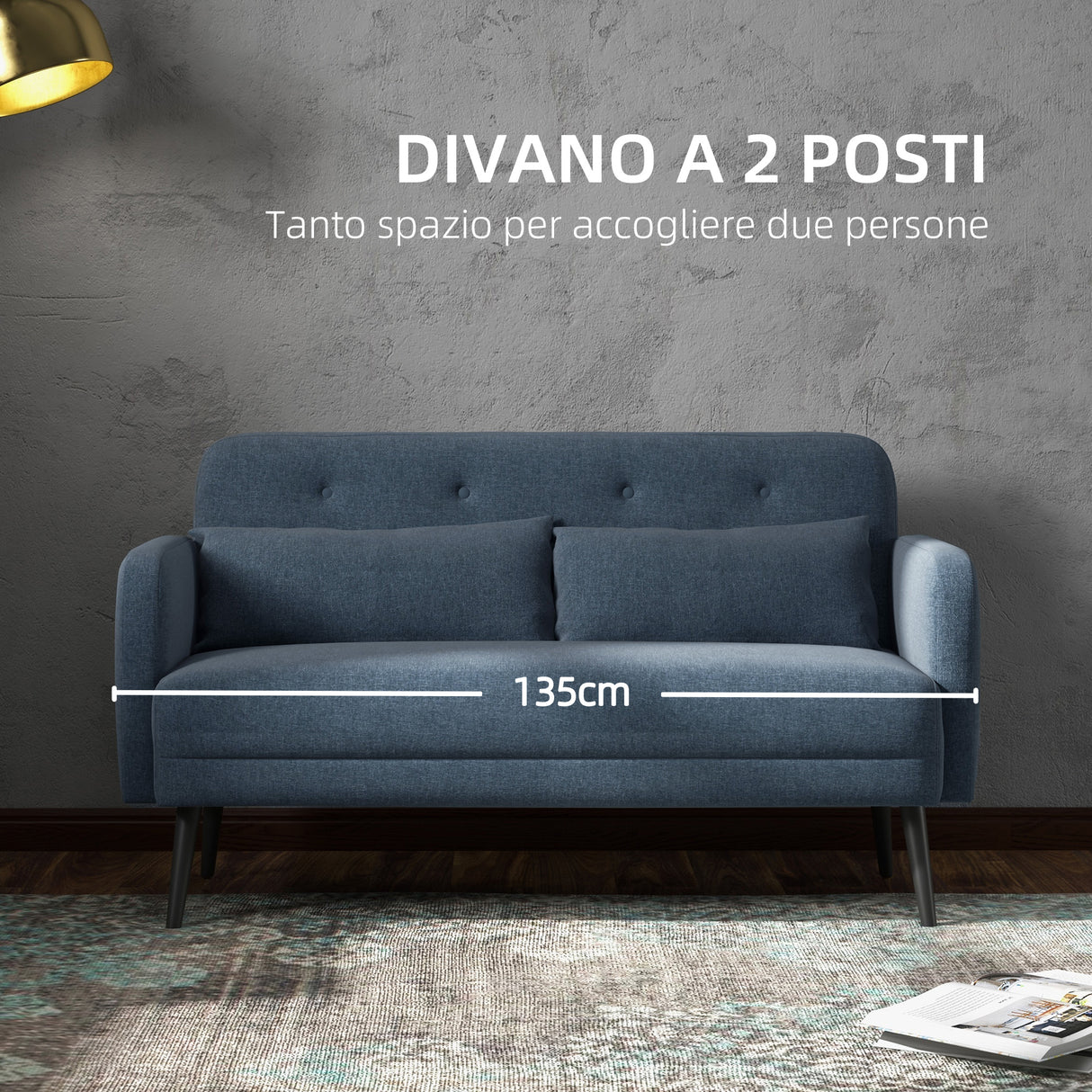 easycomfort easycomfort divano 2 posti con rivestimento in tessuto e 2 cuscini 135x74x82cm blu scuro