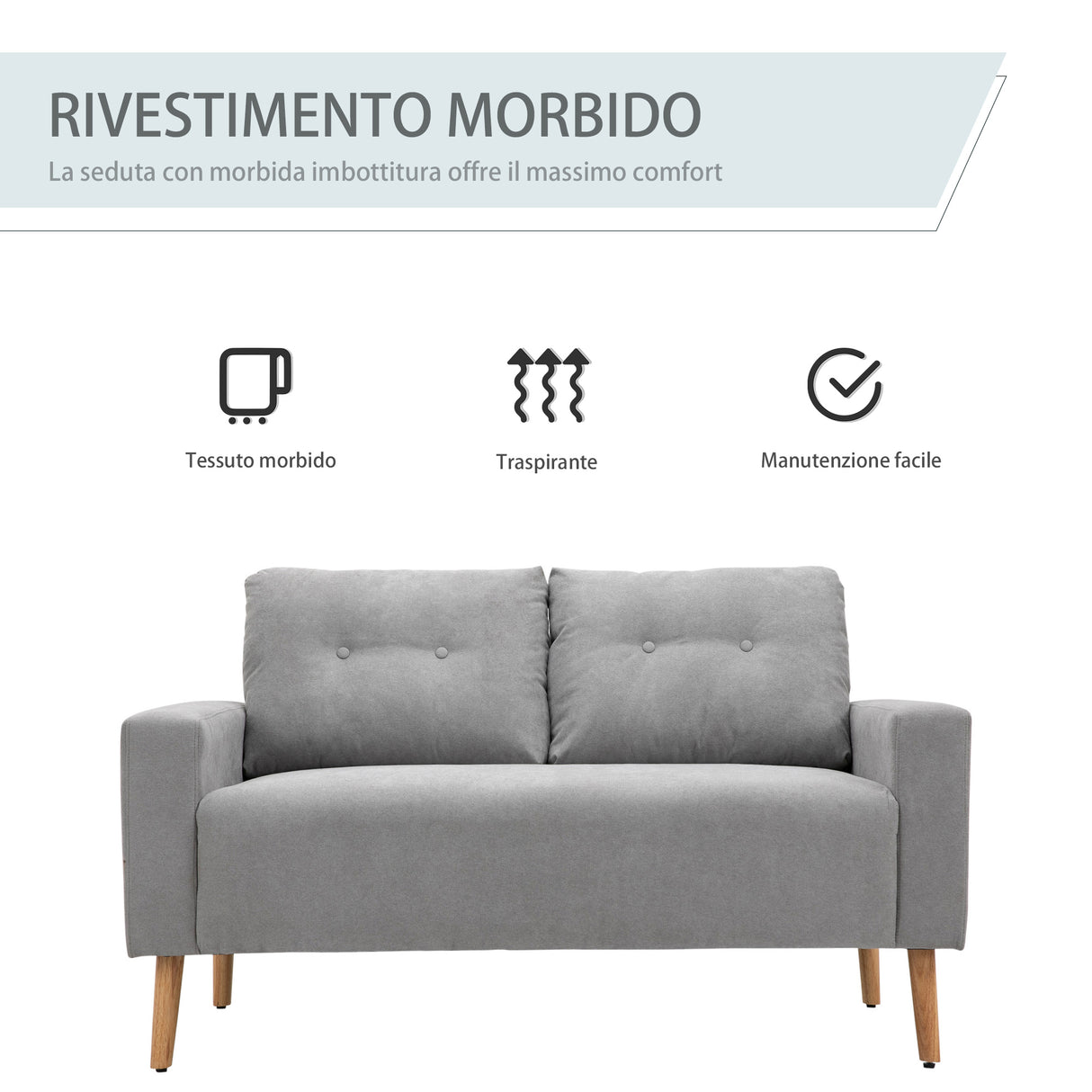 easycomfort easycomfort divano 2 posti moderno in stile nordico con schienale trapuntato in poliestere e legno 145x76x88 cm grigio chiaro ean 8054144135021