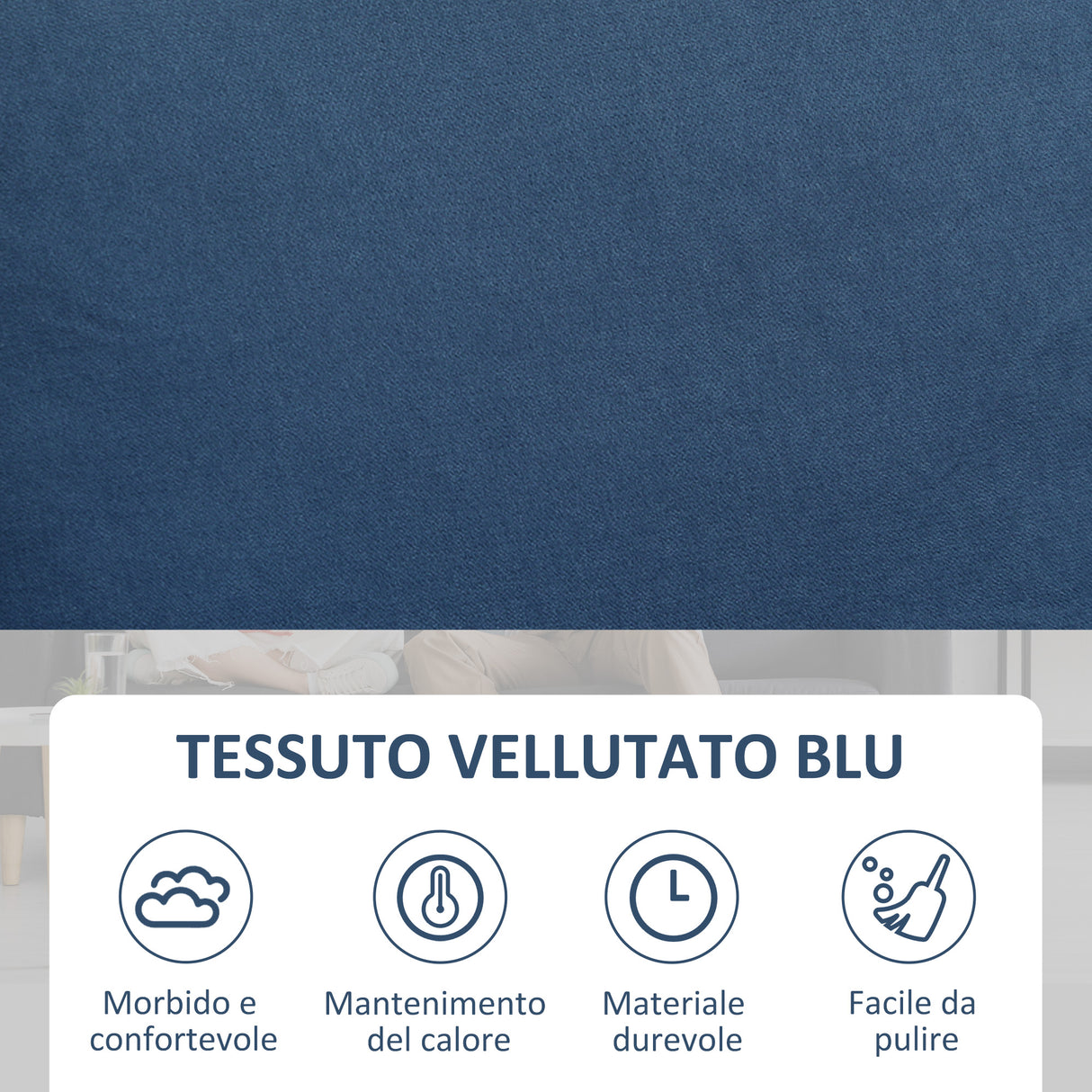 easycomfort easycomfort divano 2 posti moderno in velluto con cuscini sfoderabili e molle a s 136x75x84 cm blu